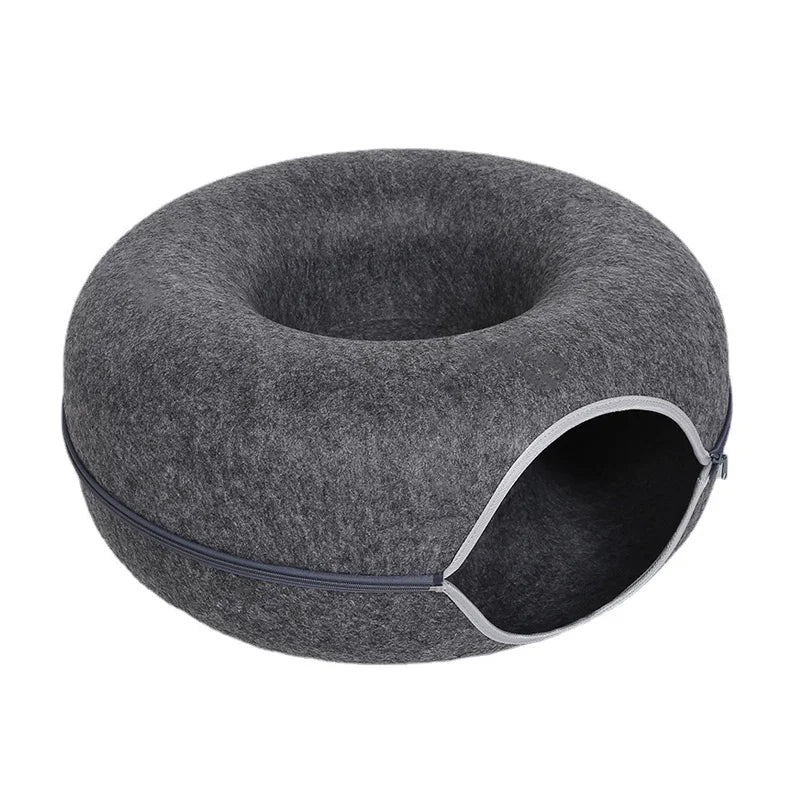 Donut Cat Bed & Tunnel House – Interactive Felt Cave for 2 Cats, Kittens & Rabbits