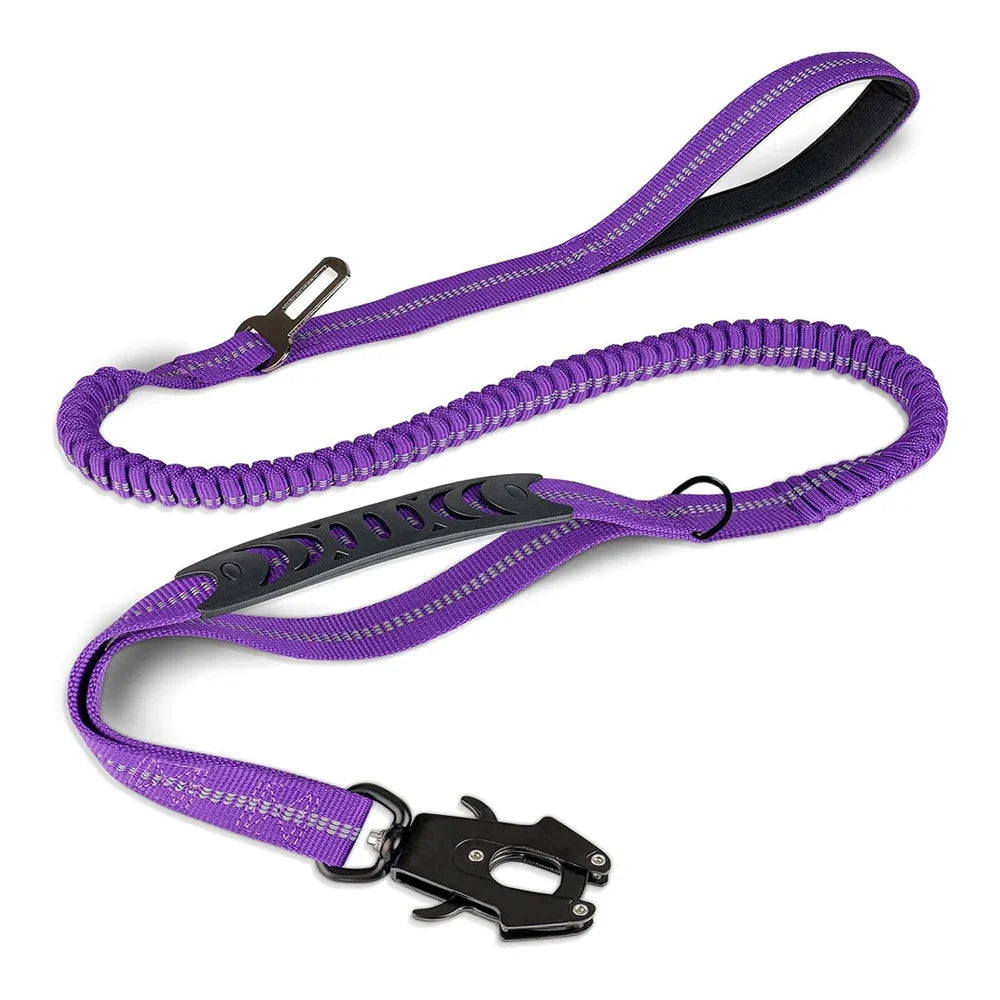 Heavy Duty Bungee Dog Leash – Reflective No-Pull Leash with Car Seatbelt Clip
