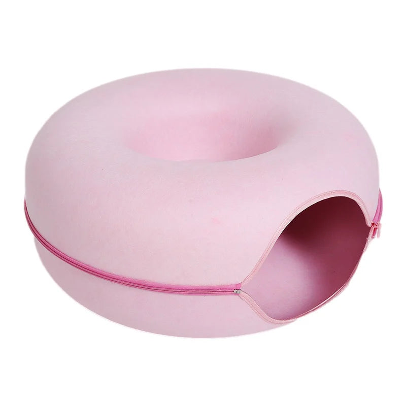 Donut Cat Bed & Tunnel House – Interactive Felt Cave for 2 Cats, Kittens & Rabbits