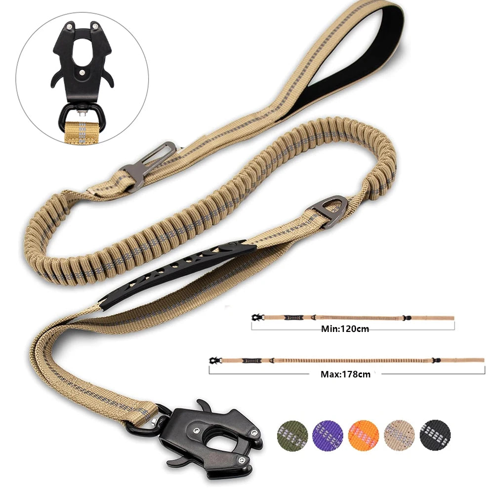 Heavy Duty Bungee Dog Leash – Reflective No-Pull Leash with Car Seatbelt Clip