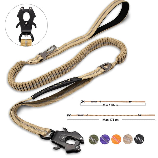Heavy Duty Bungee Dog Leash – Reflective No-Pull Leash with Car Seatbelt Clip