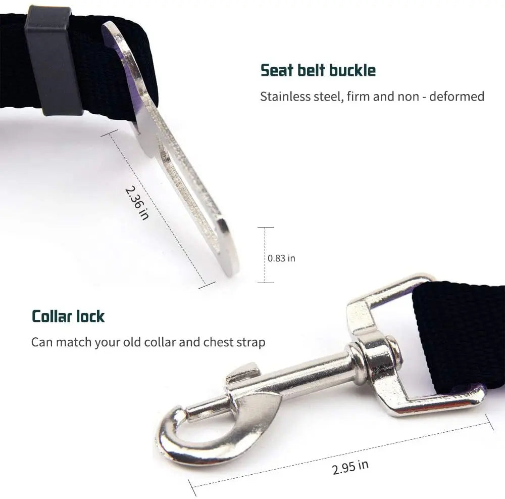 Adjustable Pet Car Seat Belt – Dog & Cat Safety Harness Clip for Vehicle Travel