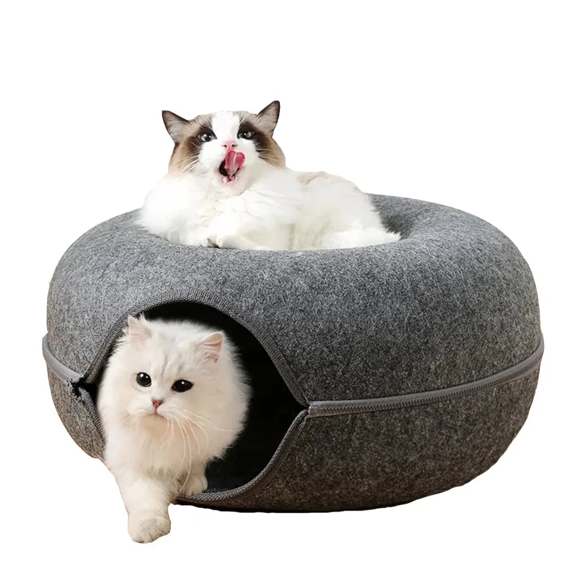 2-in-1 Donut Cat Bed & Tunnel – Cozy Felt Cat Cave House for Indoor Cats, Kittens, and Small Pets
