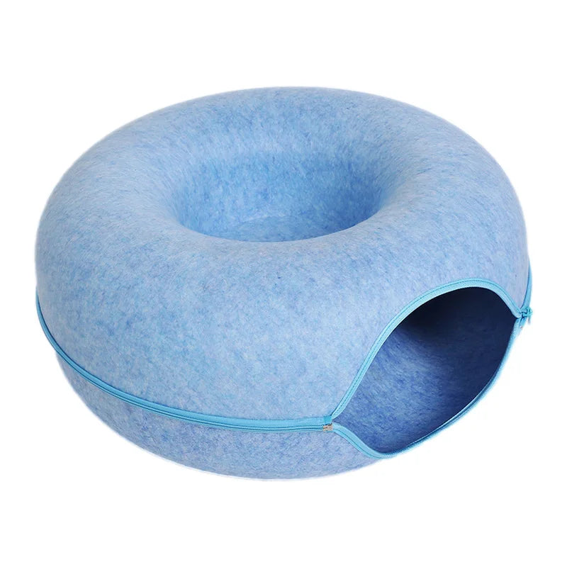 Donut Cat Bed & Tunnel House – Interactive Felt Cave for 2 Cats, Kittens & Rabbits