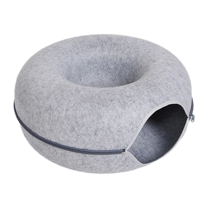 Donut Cat Bed & Tunnel House – Interactive Felt Cave for 2 Cats, Kittens & Rabbits