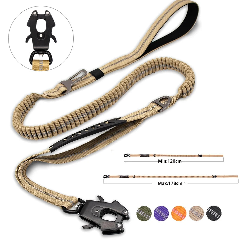 Heavy Duty Bungee Dog Leash – Reflective No-Pull Leash with Car Seatbelt Clip