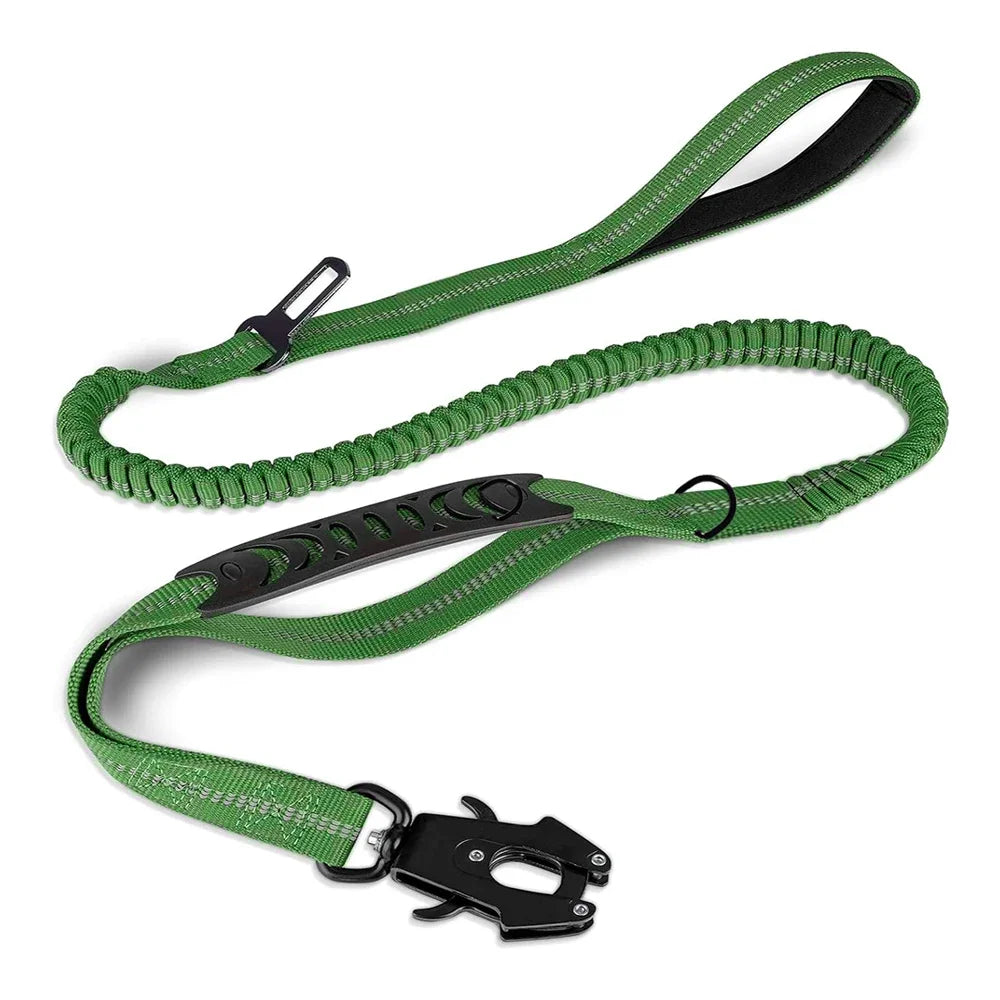 Heavy Duty Bungee Dog Leash – Reflective No-Pull Leash with Car Seatbelt Clip