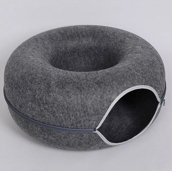 2-in-1 Donut Cat Bed & Tunnel – Cozy Felt Cat Cave House for Indoor Cats, Kittens, and Small Pets