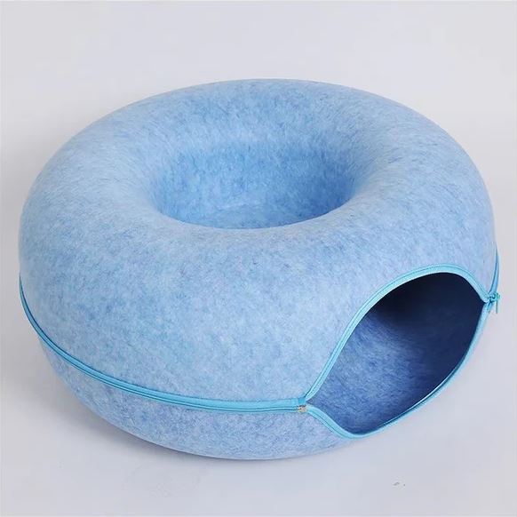 2-in-1 Donut Cat Bed & Tunnel – Cozy Felt Cat Cave House for Indoor Cats, Kittens, and Small Pets