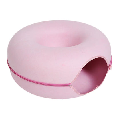 Donut Cat Bed & Tunnel House – Interactive Felt Cave for 2 Cats, Kittens & Rabbits