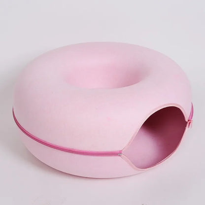 2-in-1 Donut Cat Bed & Tunnel – Cozy Felt Cat Cave House for Indoor Cats, Kittens, and Small Pets
