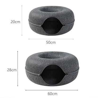 Donut Cat Bed & Tunnel House – Interactive Felt Cave for 2 Cats, Kittens & Rabbits