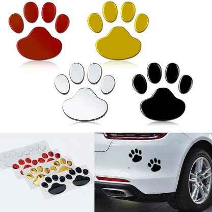 2Pcs 3D Paw Print Car Stickers – Dog & Cat Footprint Decals (Silver, Red, Black, Gold)