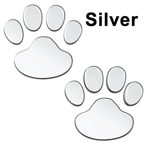2Pcs 3D Paw Print Car Stickers – Dog & Cat Footprint Decals (Silver, Red, Black, Gold)
