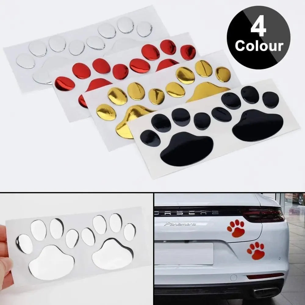 2Pcs 3D Paw Print Car Stickers – Dog & Cat Footprint Decals (Silver, Red, Black, Gold)