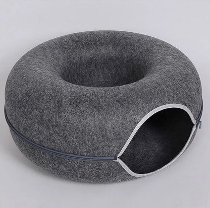 2-in-1 Donut Cat Bed & Tunnel – Cozy Felt Cat Cave House for Indoor Cats, Kittens, and Small Pets