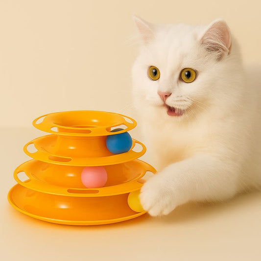 Cat Toy Tower with Spinning Balls – Interactive 3 - Level Track